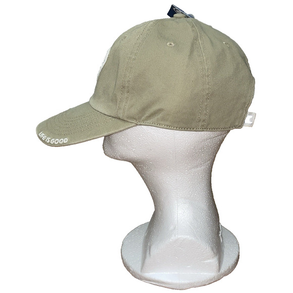 Life Is Good Chill Cap Be Kind Tattered Heart Patch Strap Back Hat Khaki Green - Picture 7 of 10
